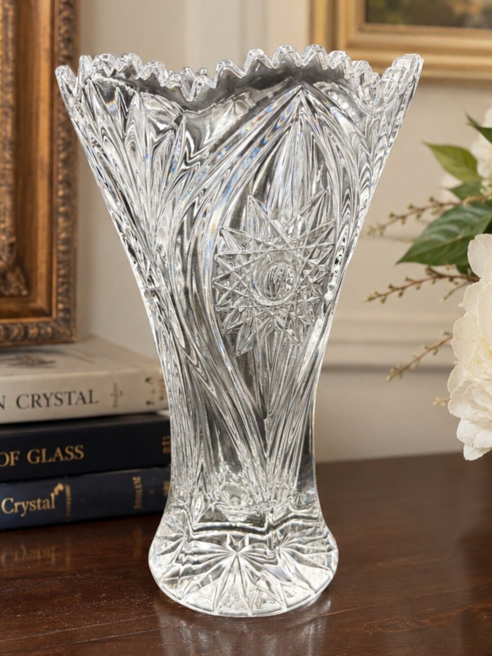 Vintage Nachtmann Bavarian Crystal Vase Starburst Cut Glass Germany 9.5"